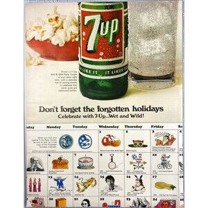 7Up "Don't forget the forgotten holidays, Celebrate with 7Up" Vtg Print Ad 1967